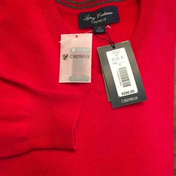 Cremieux Daniel Men’s Medium Red 100% Cashmere Luxury V-Neck Pullover Sweater - Picture 3 of 6
